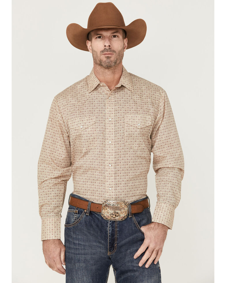 Roper Men's Vintage Floral Print Long Sleeve Snap Western Shirt , Brown, hi-res