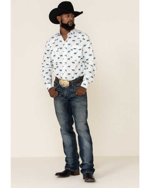 Image #2 - Rough Stock By Panhandle Men's El Toro Bull Geo Print Long Sleeve Western Shirt , White, hi-res