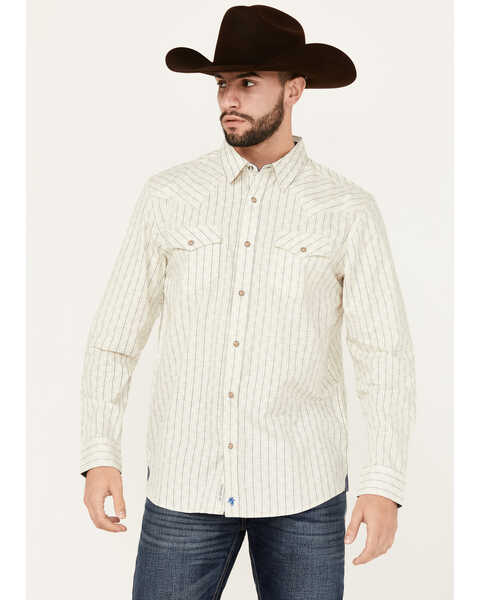 Moonshine Spirit Men's Uptown Geo Dobby Striped Print Long Sleeve Snap Western Shirt , Cream, hi-res