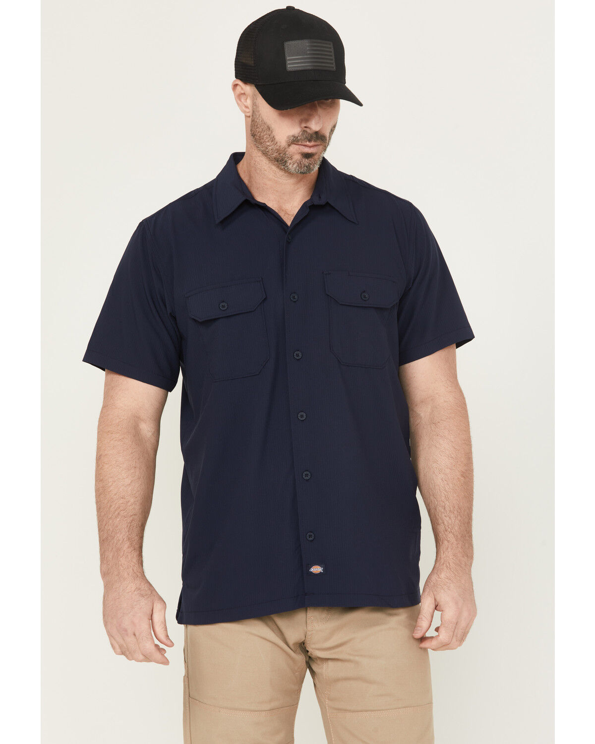 Image #1 - Dickies Men's Solid Short Sleeve Button-Down Performance Work Shirt, Navy, hi-res
