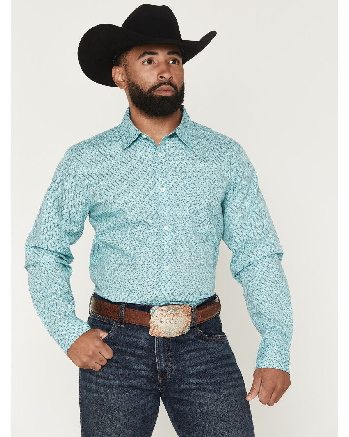 Image #1 - Gibson Trading Co Men's River Flow Medallion Print Long Sleeve Button-Down Western Shirt, Light Blue, hi-res