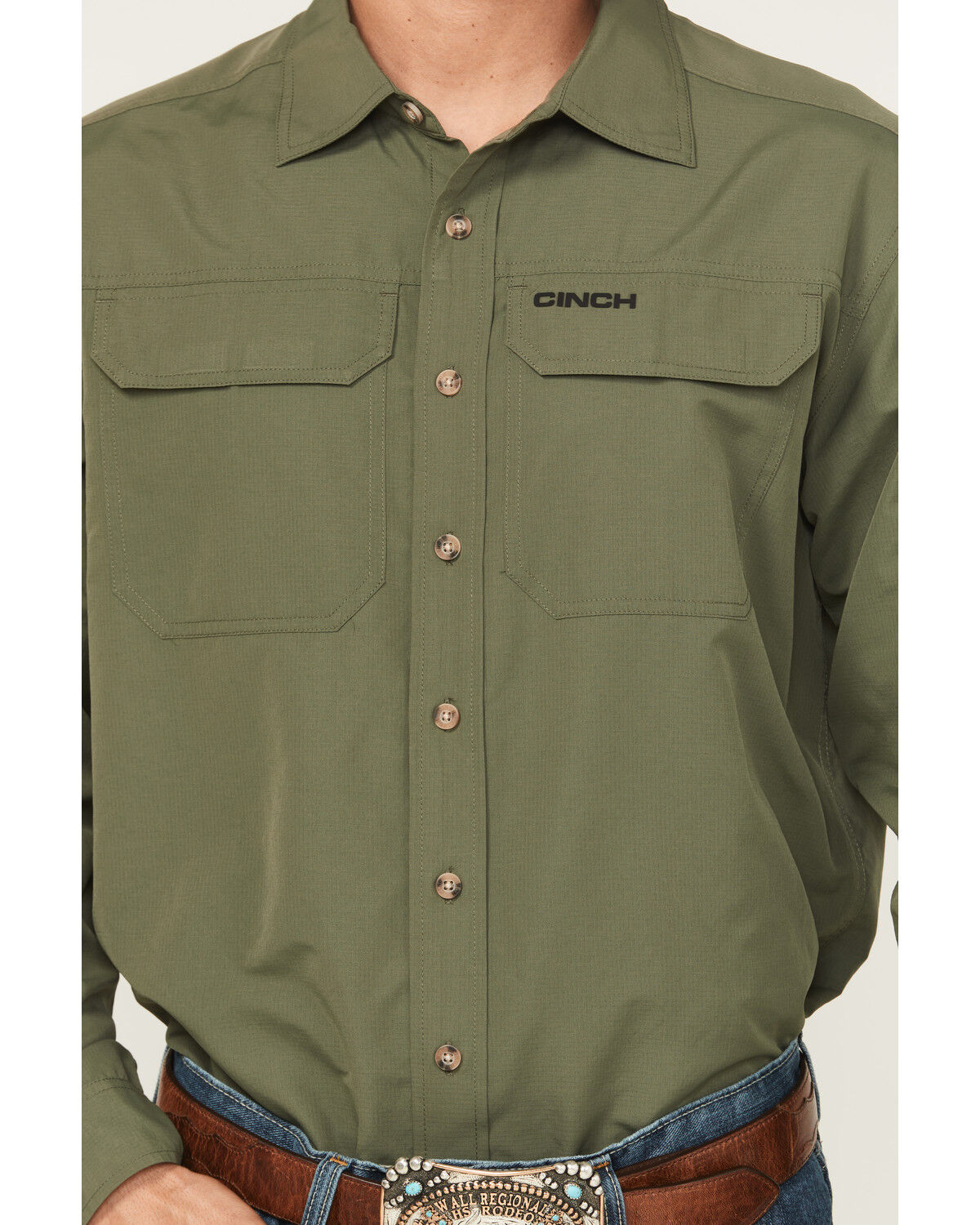 Image #3 - Cinch Men's Solid Long Sleeve Button-Down Performance Stretch Western Shirt, Green, hi-res