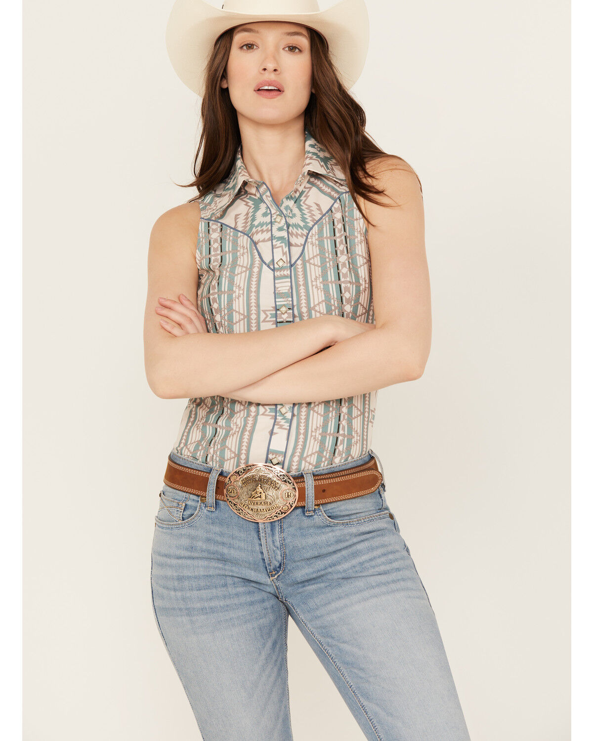 Image #1 - Rock & Roll Denim Women's Southwestern Print Sleeveless Snap Tank, Multi, hi-res