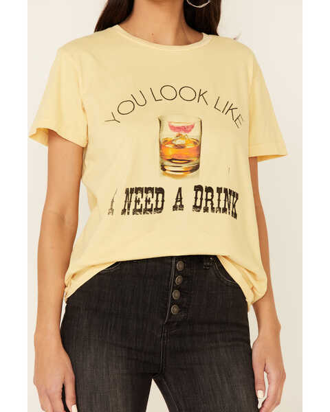 Goodie Two Sleeves Women's You Look Like I Need A Drink Graphic Short Sleeve Tee, Dark Yellow, hi-res
