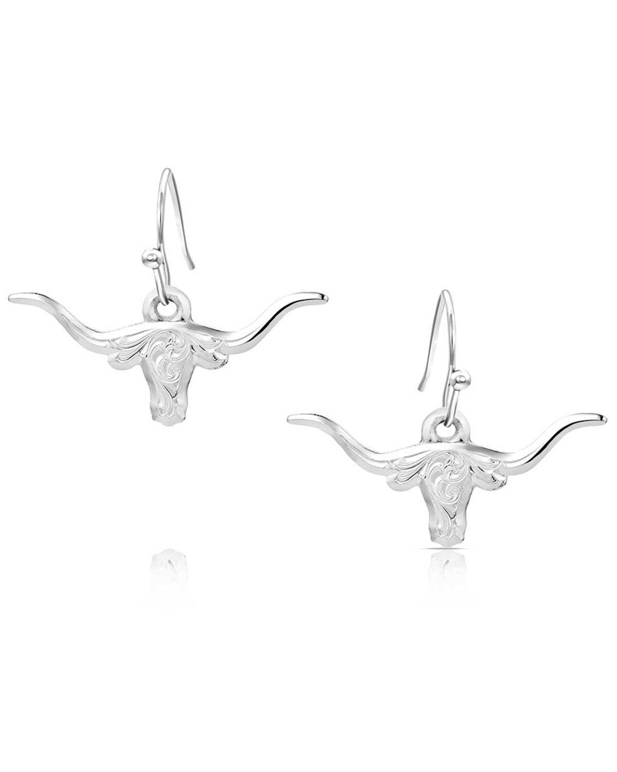 Image #1 - Montana Silversmiths Women's Out West Longhorn Earrings, Silver, hi-res