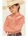 Image #2 - Shyanne Girls' Western Embroidered Fringe Long Sleeve Snap Stretch Western Shirt, Rose, hi-res