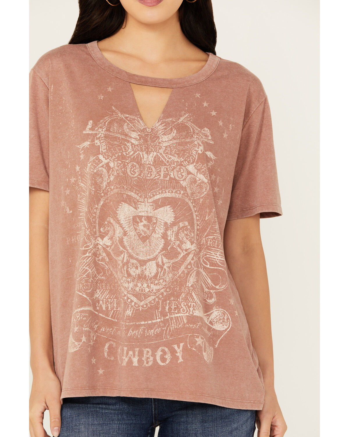 Image #3 - Blended Women's Rodeo Cowboy Cutout Short Sleeve Graphic Tee, Brown, hi-res