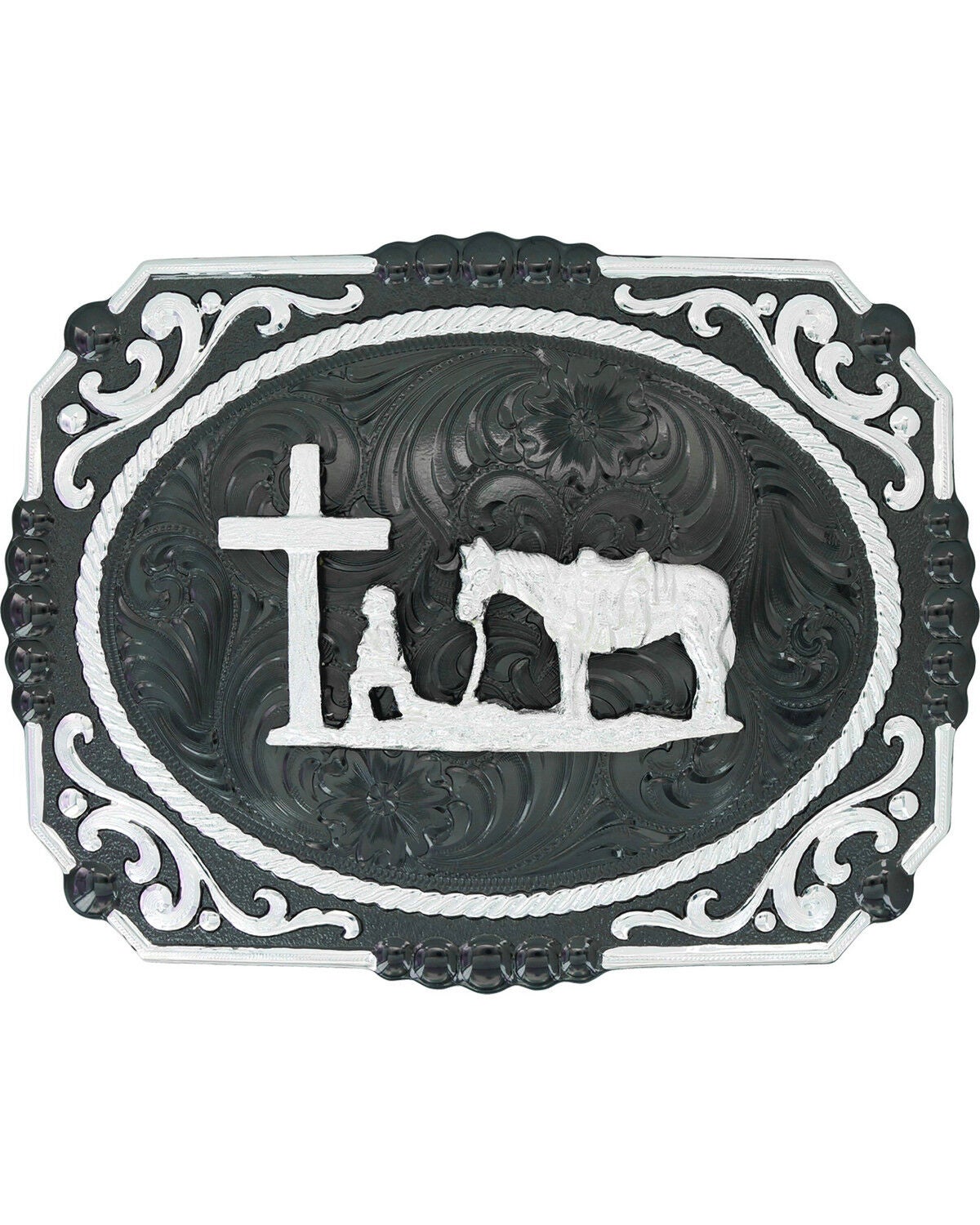Image #1 - Montana Silversmiths Men's Gunmetal Christian Cowboy Buckle, Silver, hi-res