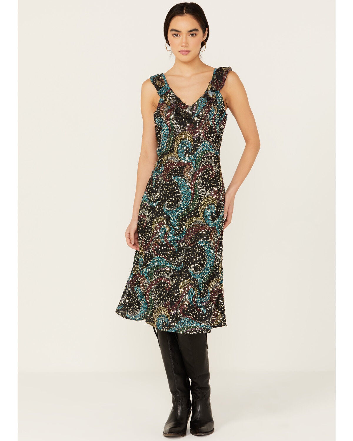 Rock & Roll Denim Women's Sequins Print Slip Mini Dress, Multi, hi-res
