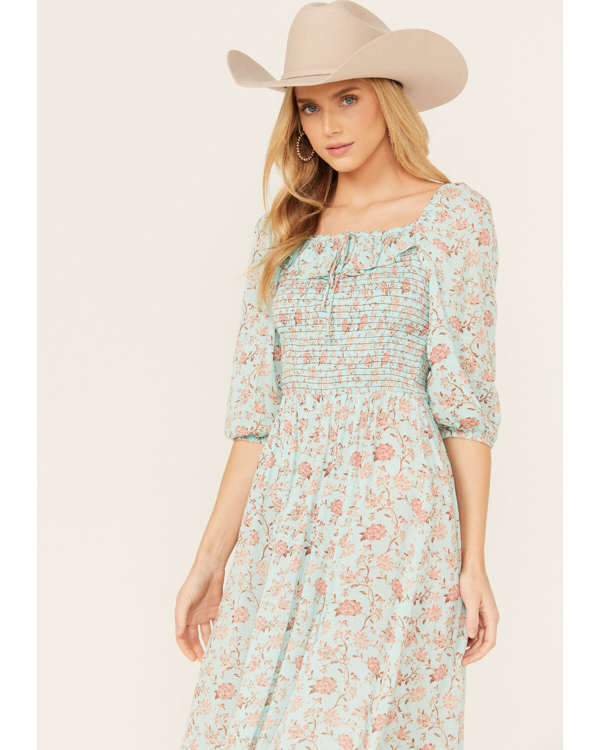 Image #2 - Rock & Roll Denim Women's Floral Boho Midi Dress, Turquoise, hi-res