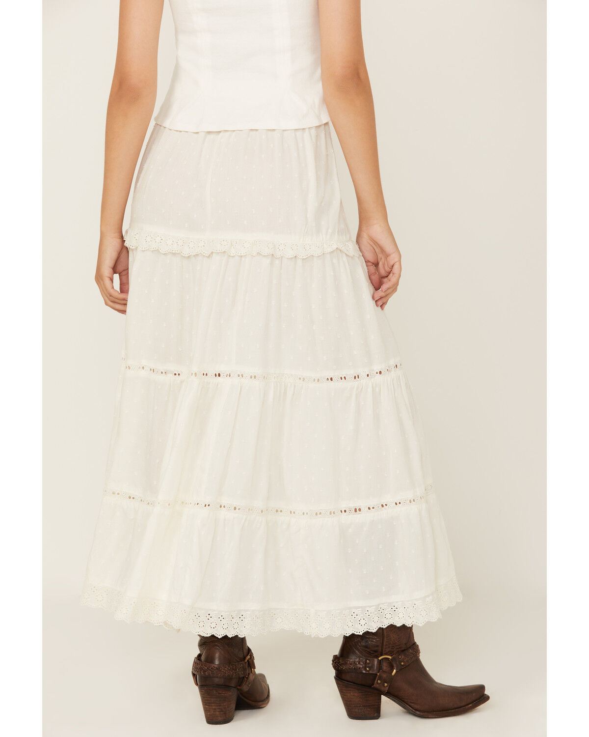 Image #4 - Angie Women's Tiered Midi Skirt, Ivory, hi-res