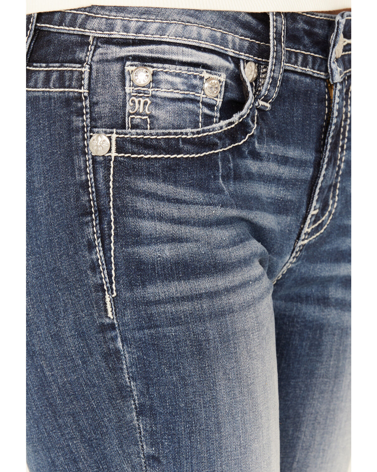 Image #4 - Miss Me Women's Dark Wash Mid Rise Stretch Bootcut Jeans, Dark Wash, hi-res