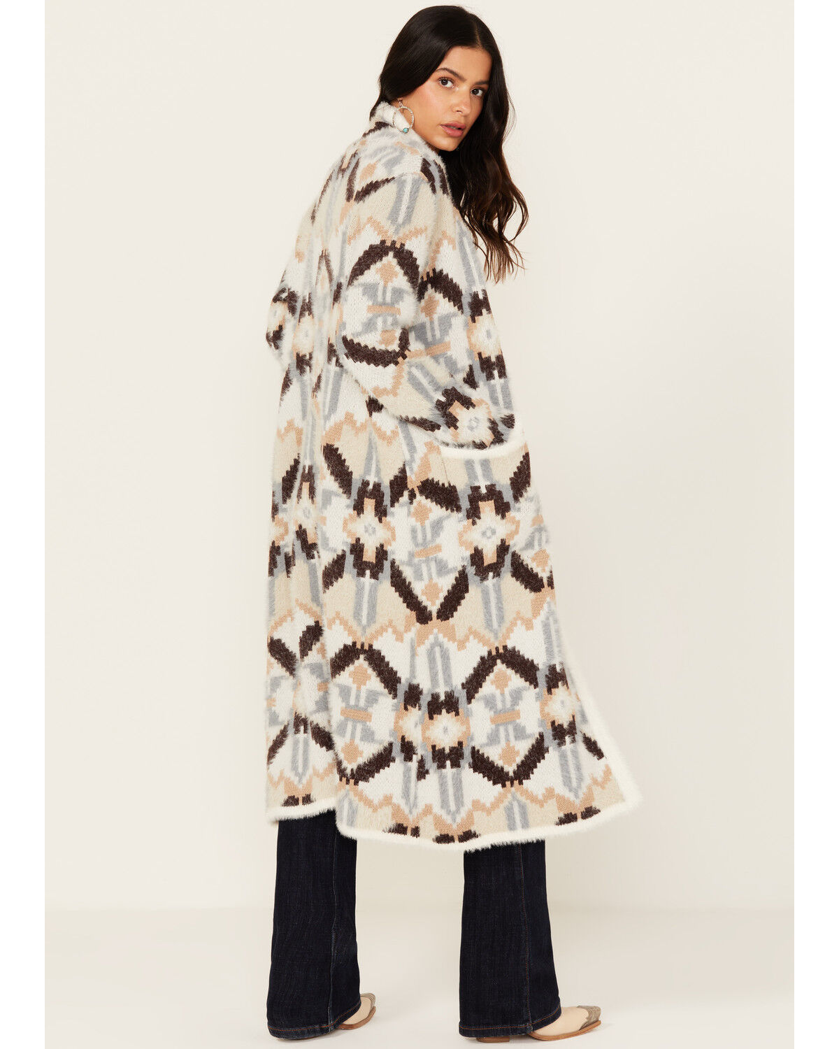 Image #1 - Shyanne Women's Southwestern Print Long Cardigan, Off White, hi-res