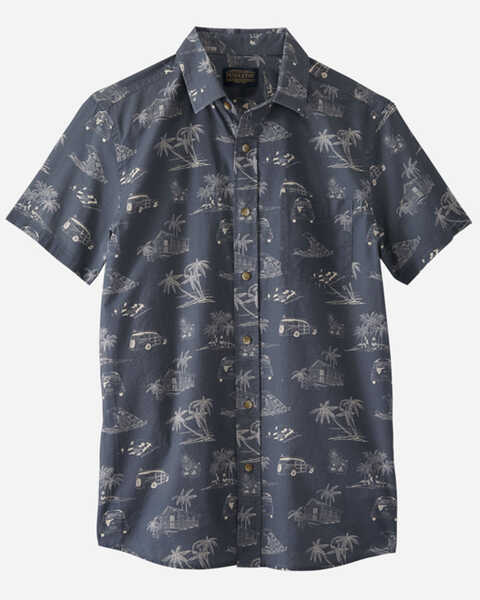 Pendleton Men's Palm Print Shoreline Short Sleeve Button Down Western Shirt , Blue, hi-res
