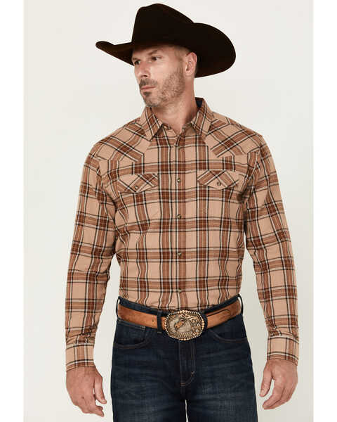Cody James Men's Frontier Plaid Print Long Sleeve Snap Western Shirt , Tan, hi-res