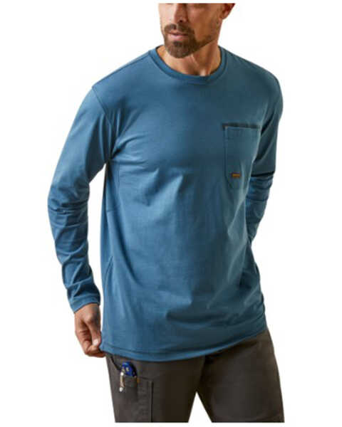 Ariat Men's Rebar Workman Blueprint Long Sleeve Graphic T-Shirt, Blue, hi-res