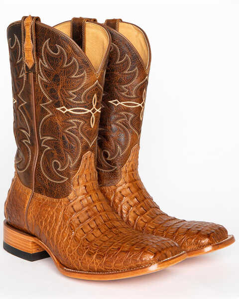 Cody James Men's Burnished Caiman Exotic Boots - Broad Square Toe, Brown, hi-res