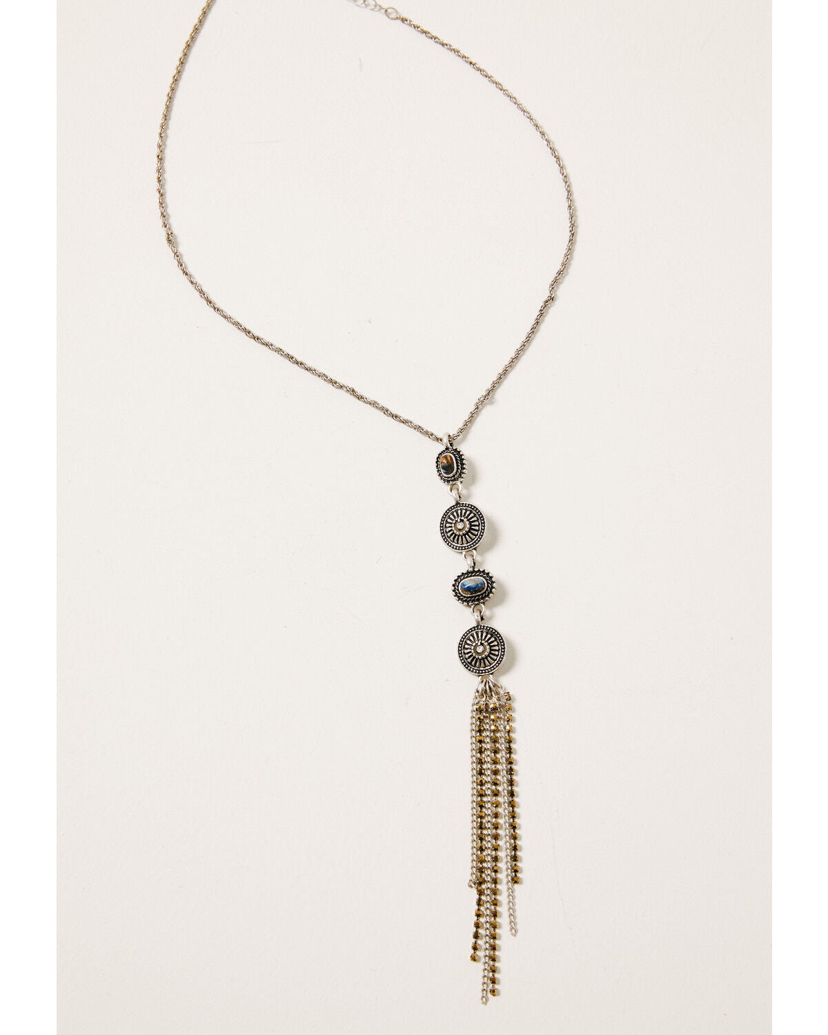 Shyanne Women's Claire Linear Multi Concho Fringe Necklace, Silver, hi-res