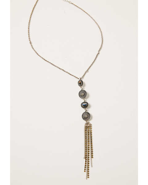 Shyanne Women's Claire Linear Multi Concho Fringe Necklace, Silver, hi-res