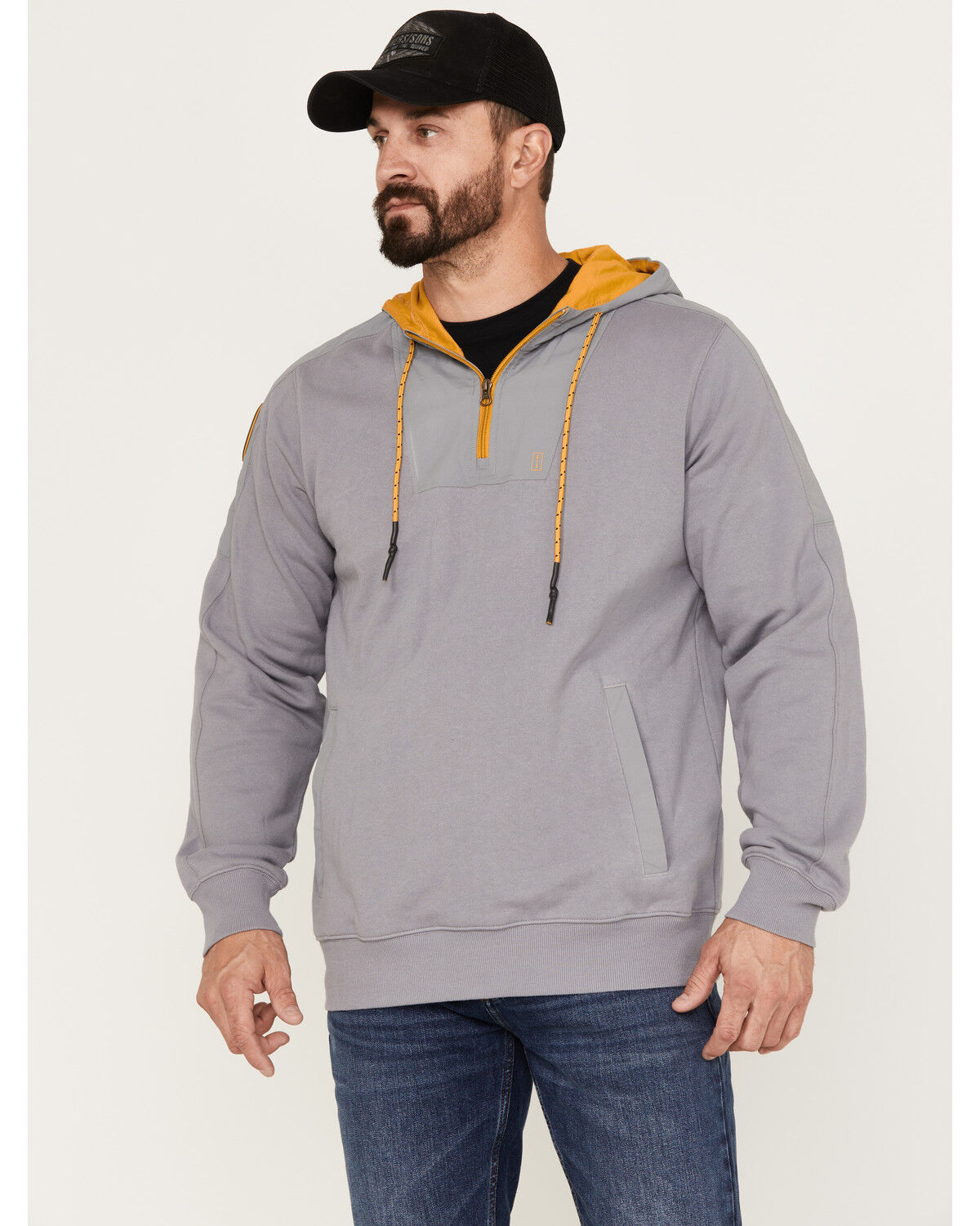Image #1 - Brothers and Sons Men's French Terry Anorak 1/4 Zip Hooded Pullover, Dark Grey, hi-res