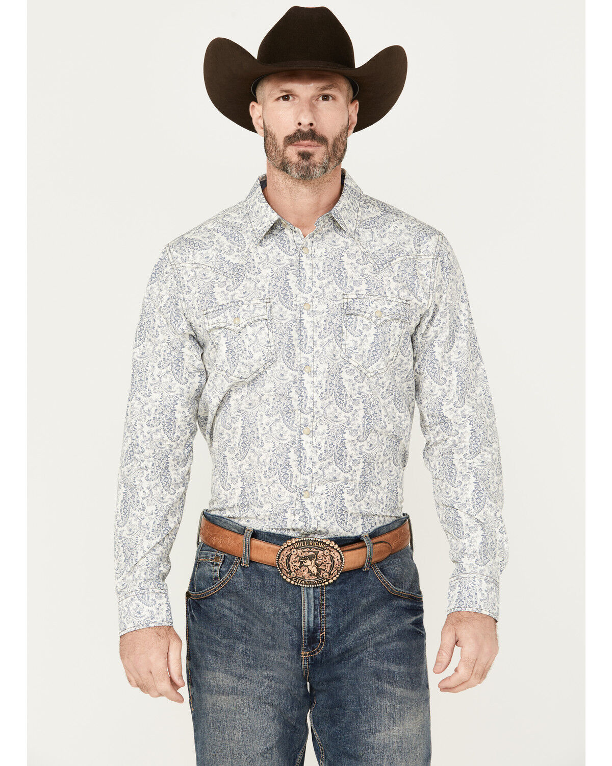 Image #1 - Cody James Men's Dagget Paisley Print Long Sleeve Snap Western Shirt - Tall, White, hi-res