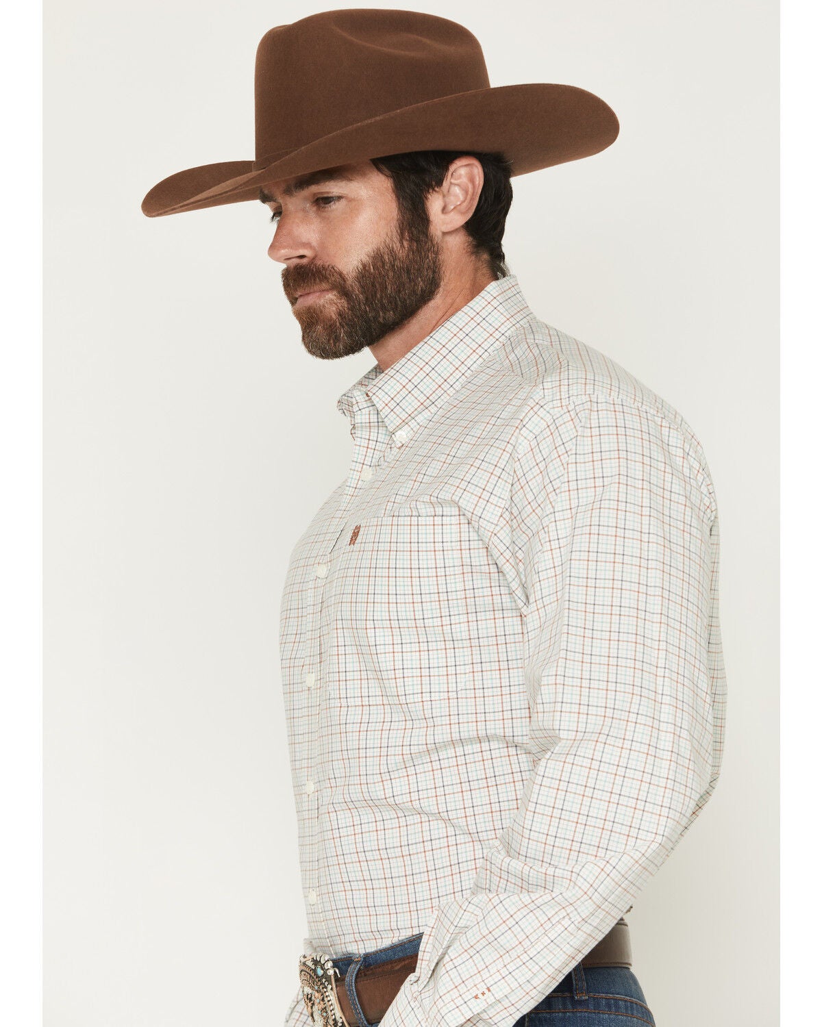 Image #2 - Cinch Men's Plaid Print Long Sleeve Button-Down Western Shirt, Cream, hi-res