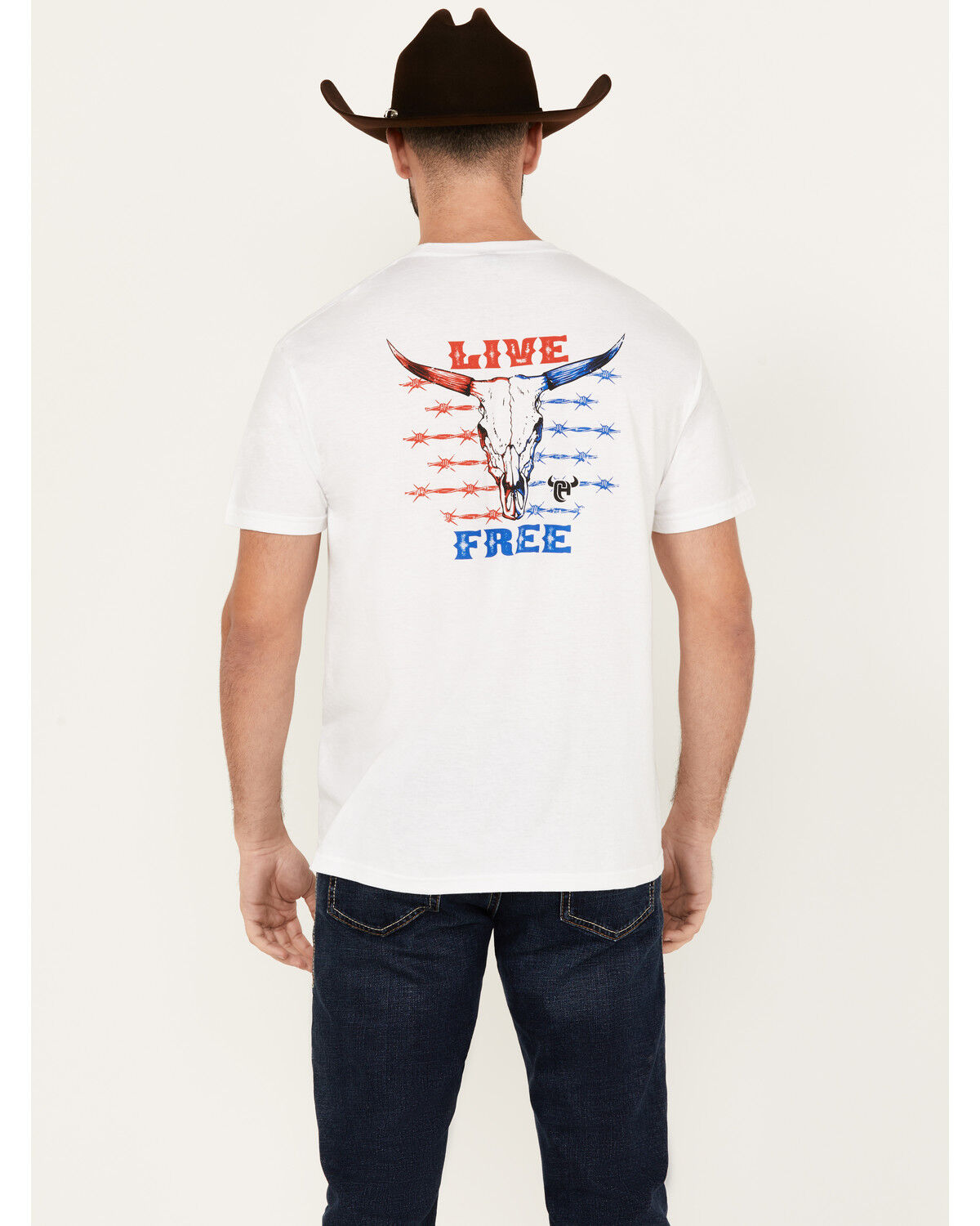 Image #4 - Cowboy Hardware Men's Boot Barn Exclusive Live Free Short Sleeve Graphic T-Shirt, White, hi-res