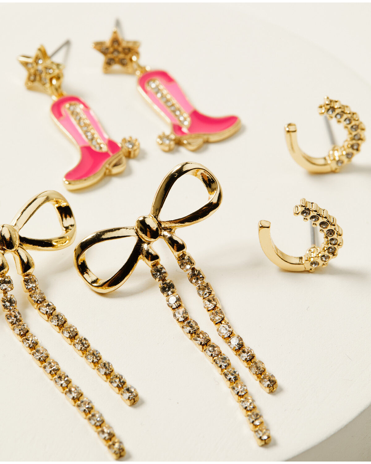 Image #2 - Shyanne Women's 14K Gold Boot Bow Earring Set - 3 Piece, Gold, hi-res