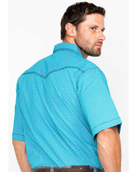 Image #2 - Wrangler 20X Men's Competition Geo Print Short Sleeve Snap Western Shirt, Turquoise, hi-res