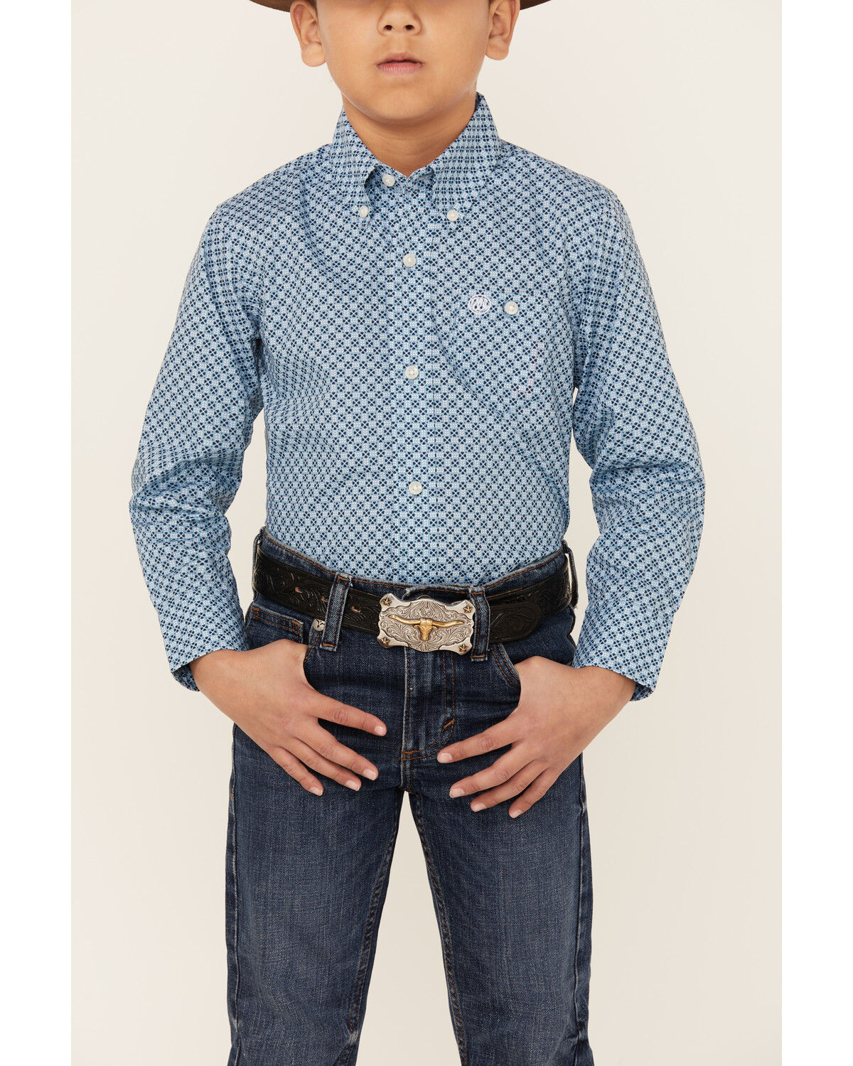 Image #3 - Wrangler Boys' Geo Print Long Sleeve Button-Down Western Shirt, , hi-res