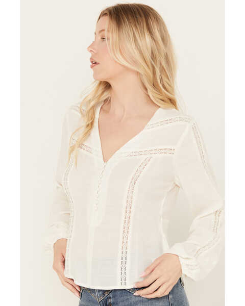 Image #2 - Idyllwind Women's Charlotte Long Sleeve Lace Inset Top, Ivory, hi-res