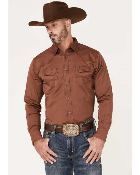 Blue Ranchwear Men's Long Sleeve Button-Down Western Shirt, Wine, hi-res