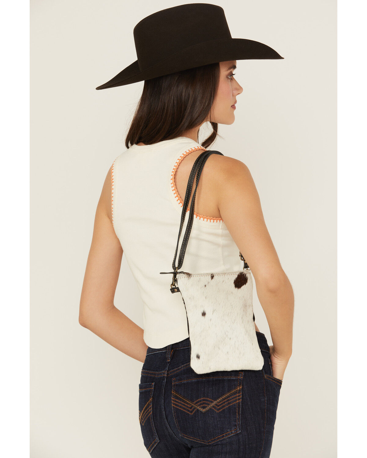 Image #1 - Myra Bag Women's Cowhide Crossbody Bag, Black/white, hi-res