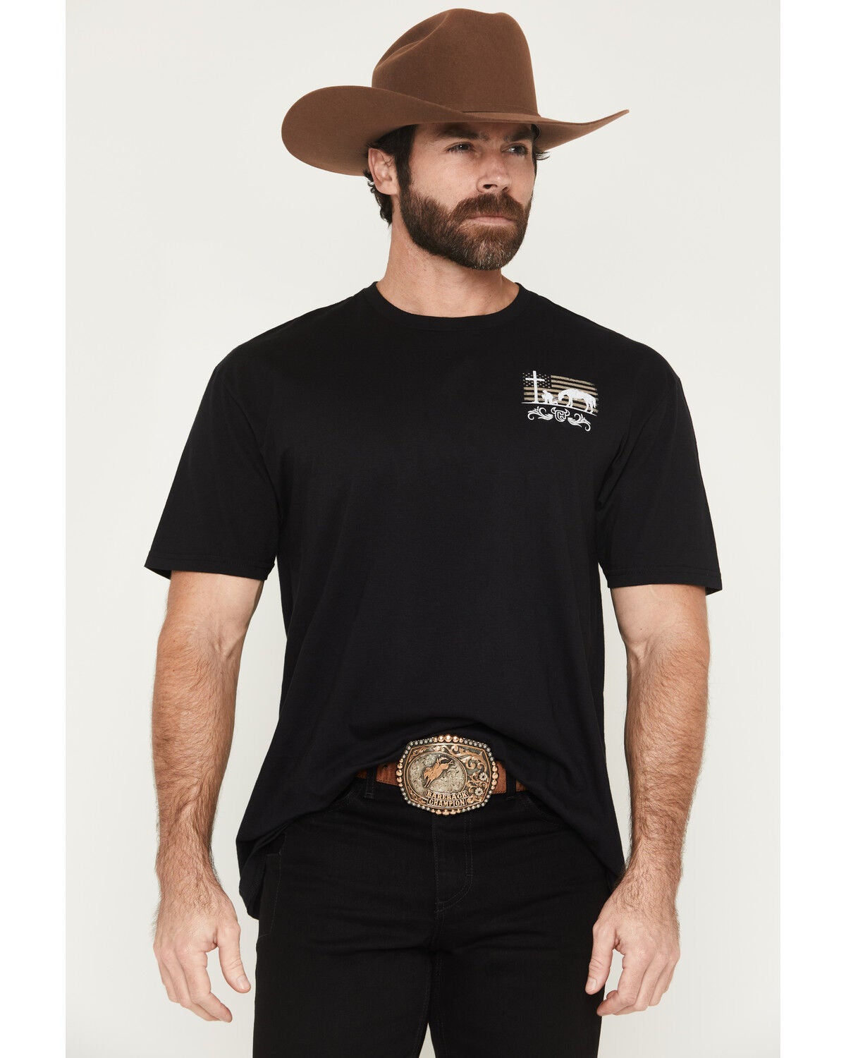 Image #2 - Cowboy Hardware Men's God & Country Short Sleeve Graphic T-Shirt, Black, hi-res