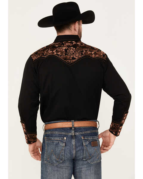 Image #5 - Scully Men's Embroidered Gunfighter Long Sleeve Snap Western Shirt , Black, hi-res