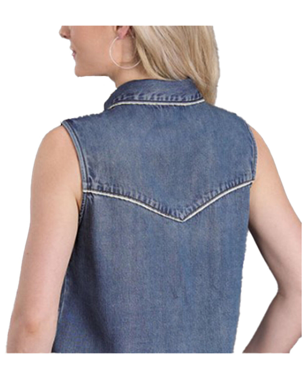 Image #2 - Stetson Women's Medium Wash Sleeveless Snap Denim Shirt, Medium Wash, hi-res