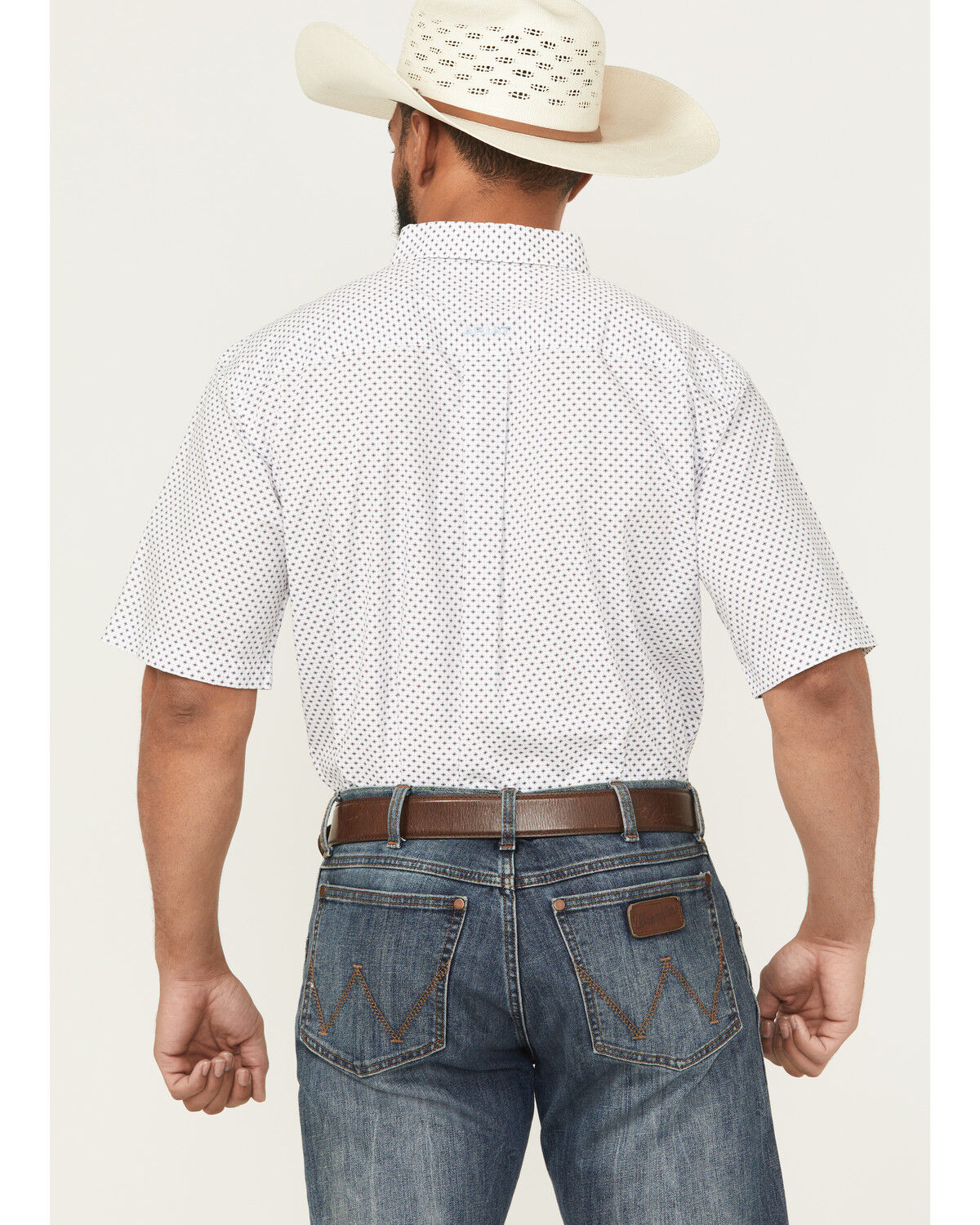 Image #4 - Ariat Men's Damien Wrinkle Free Geo Print Short Sleeve Button-Down Western Shirt, White, hi-res