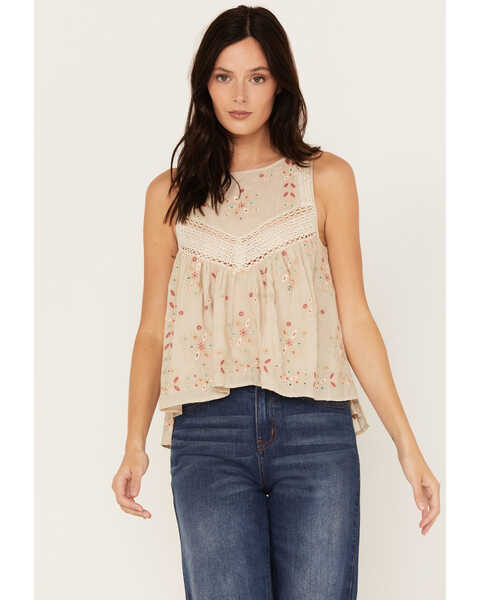 Image #1 - Cleo + Wolf Women's Embroidered Halter Top, Cream, hi-res