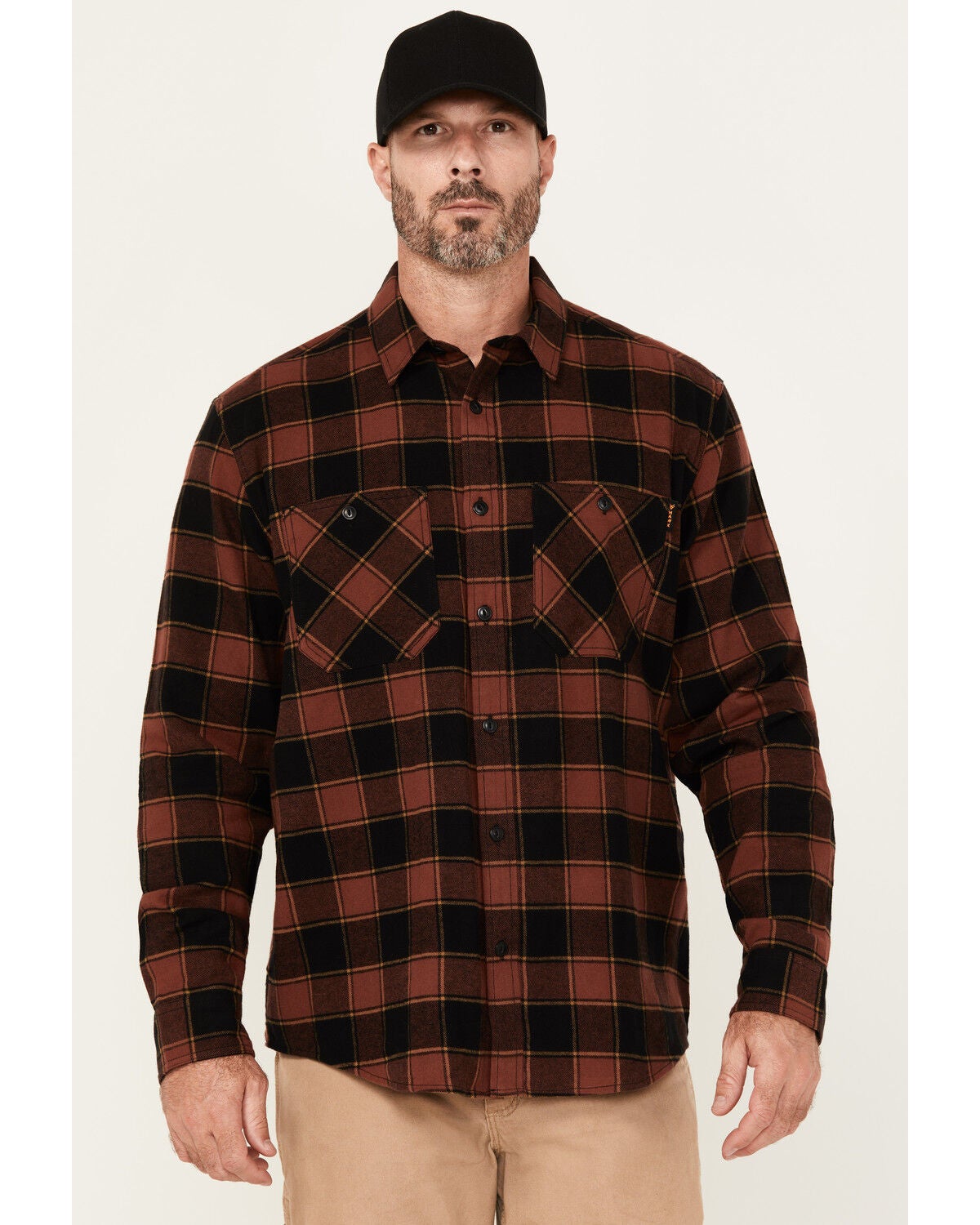 Hawx Men's Buck Plaid Print Long Sleeve Button-Down Flannel Shirt, Mahogany, hi-res