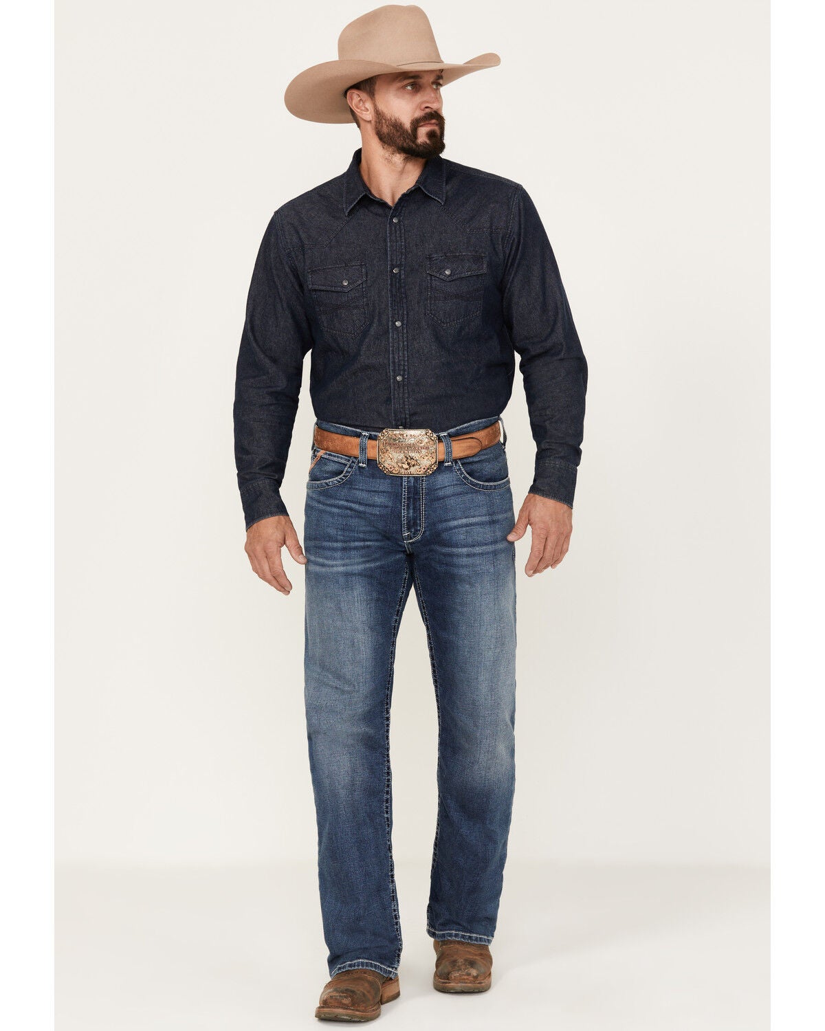Ariat Men's M4 Relaxed Hugo Boot Cut Stretch Denim Jeans, Blue, hi-res