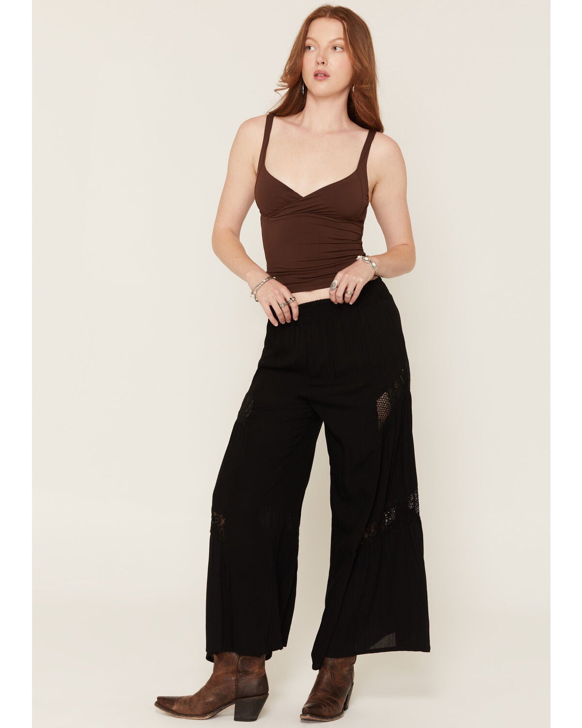 Image #1 - Angie Women's Lace Wide Leg Pants, Black, hi-res
