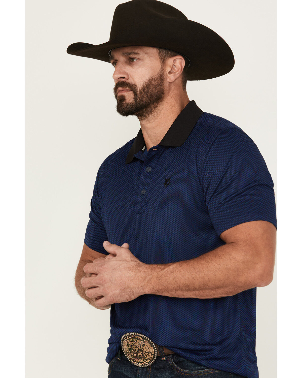 Image #2 - RANK 45® Men's Pickup Geo Print Short Sleeve Button-Down Polo Shirt, Blue, hi-res