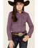 Cruel Girl Girls' Purple Geo Print Snap Long Sleeve Western Shirt , Purple, hi-res