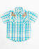 Image #1 - Shyanne Toddler Girls' Embroidered Plaid Print Short Sleeve Western Pearl Snap Shirt, Turquoise, hi-res