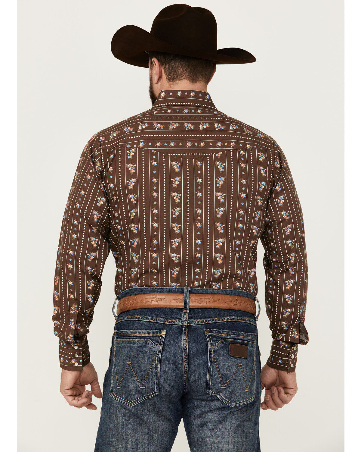Image #4 - Ely Walker Men's Floral Striped Long Sleeve Pearl Snap Western Shirt, Brown, hi-res