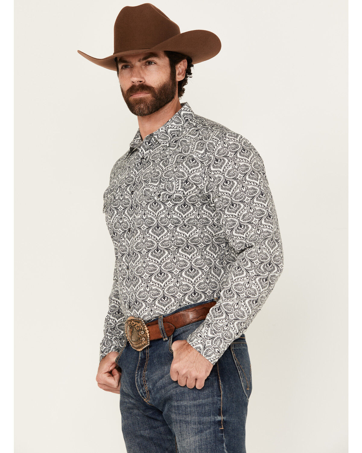 Image #2 - Gibson Trading Co Men's Lava Lamp Spade Print Long Sleeve Snap Western Shirt, Cream, hi-res