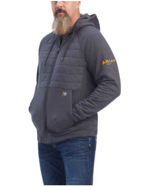 Ariat Men's Rebar Regulator Zip-Front Hooded Fleece Work Sweatshirt , Black, hi-res