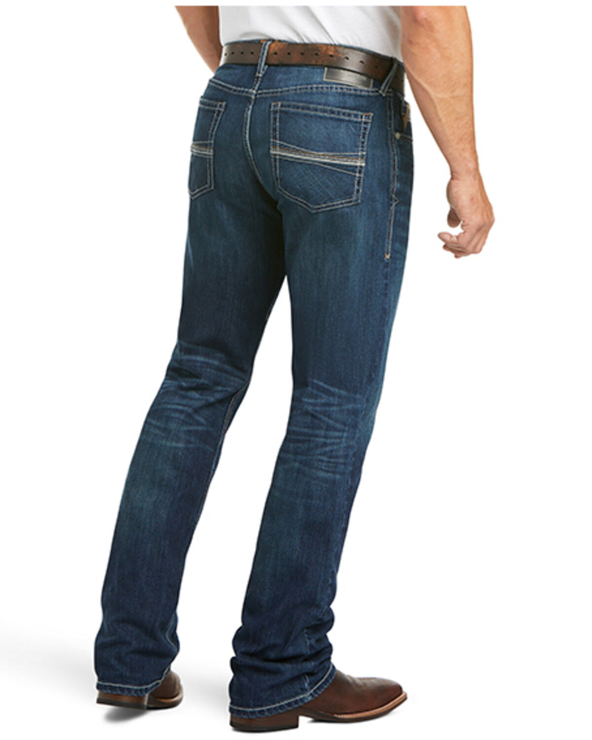 Image #3 - Ariat Men's M4 Ford Bragg Dark Stretch Relaxed Bootcut Jeans, Blue, hi-res