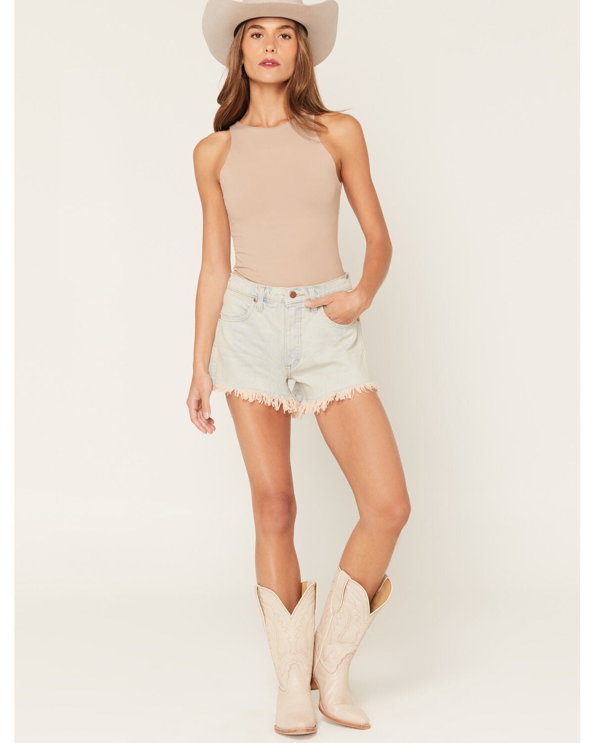 Image #1 - Wrangler Women's Light Wash High Rise Reworked Denim Shorts, Light Wash, hi-res