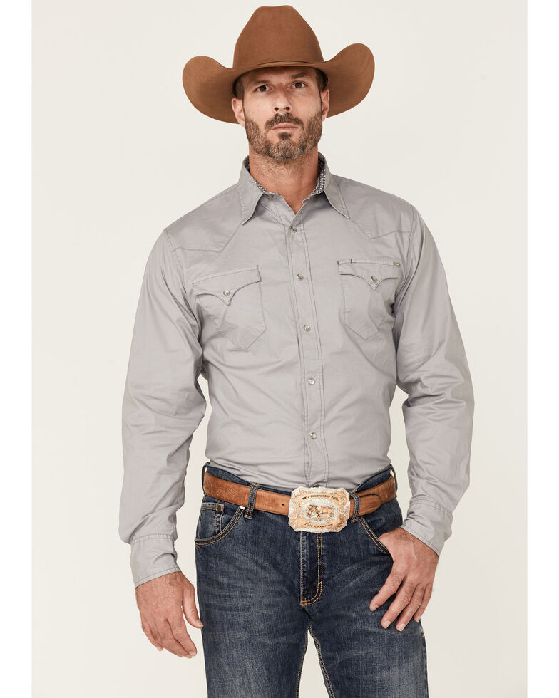 Tin Haul Men's Solid Poplin Grey Long Sleeve Western Shirt , Grey, hi-res